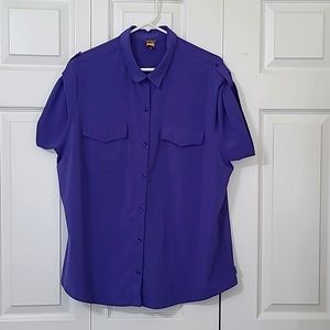 Purple Button-up Shirt, Breathable Athletic Fabric pockets on chest, 2XL, NWOT